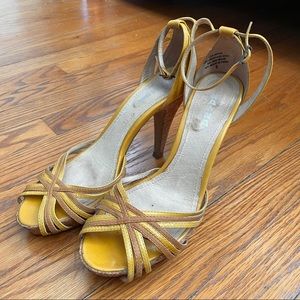 Tan and yellow strappy heels